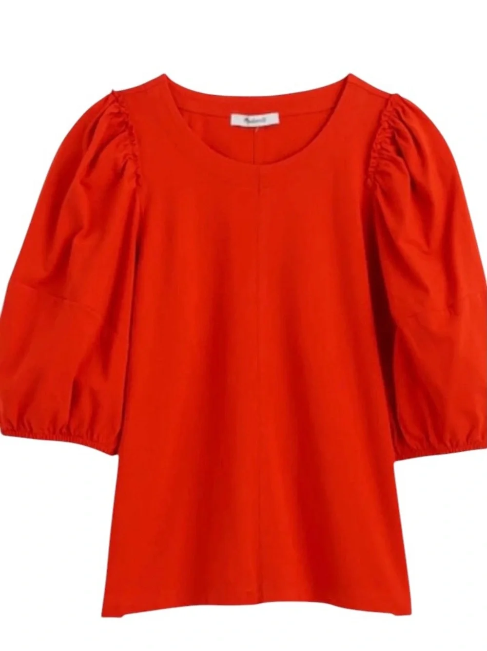 Madewell Puff Sleeve Tee Bright Flame Orange Top Size S 100% Cotton Jersey